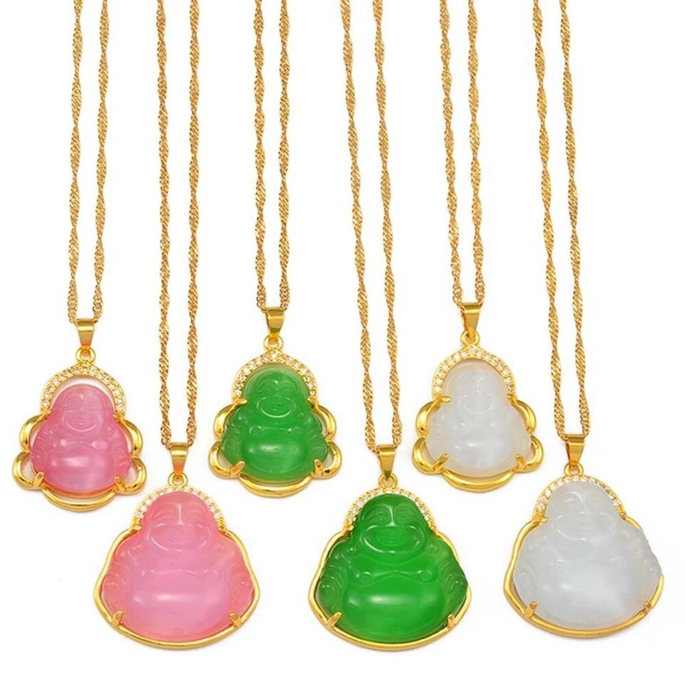 Pink Buddha Pendant Necklace With 5 Fe 9 - Picture 4 of 4